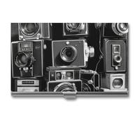 FekiLoot Retro Cool Camera Collection Business Card Holder for Men & Women Professional Stainless Steel Business Card Case Large Capacity Slim Purse Name Cards Holders Buckle Style Shut