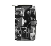 FekiLoot Retro Cool Camera Collection Wallet Large Capacity Travel Double Fold Wallets Portable Zipper Leather Purse for Women Men