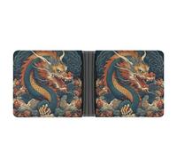 FekiLoot Retro Dragon Pattern Leather Wallet Double-Sided Different Images Bifold Wallet Ultra Strong Stitching Slim Wallets