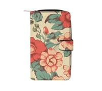 FekiLoot Retro Flower Wallet Large Capacity Travel Double Fold Wallets Portable Zipper Leather Purse for Women Men