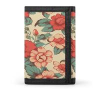 FekiLoot Retro Flower Wallets Exquisite Trifold Wallet Front Pocket Wallet with Zipper Keychain Coin Purse Credit Card Holder for Adult