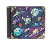 FekiLoot Retro Space Theme Wallet Large Capacity Slim Bifold Wallet with Multiple Card Slots PU Leather Men Purse