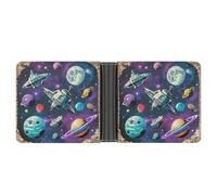 FekiLoot Retro Space Theme Wallet Slim Leather Bifold Wallet Extra Capacity Wallets with Multiple Card Slots Men Billfold