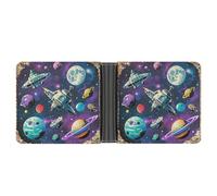 FekiLoot Retro Space Theme Wallet Slim PU Bifold Design Wallet with Multiple Card Slots Wallets Extra Capacity Pocket Wallets