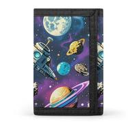 FekiLoot Retro Space Theme Wallet Slim Trifold Wallets with Multiple Card Slots Credit Card Holder Pocket Coin Purse