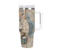 FekiLoot Retro Style Rabbit Tumbler Double Wall Stainless Steel Vacuum Insulated Tumbler with Handle And Straw Leakproof Insulated Water Bottle Travel Coffee Mug Fits in Cup Holder 40oz