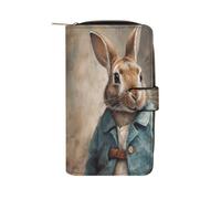 FekiLoot Retro Style Rabbit Wallet Large Capacity Travel Double Fold Wallets Portable Zipper Leather Purse for Women Men