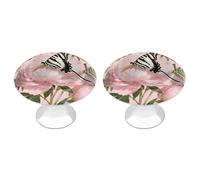 FekiLoot Ribbon Butterfly on Peony Cabinet Knobs Kitchen Cabinet Handles Round Closet Handles Stainless Steel Drawer Pulls for Closet Dresser Wardrobe Cupboard Furniture 2 Pack