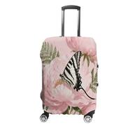 FekiLoot Ribbon Butterfly on Peony Travel Luggage Cover Stretchable Airplane Suitcase Protector Sleeve Universal Washable Fit for 19-32 Inch Checked Baggage,Water Resistant Durable Luggage Protector