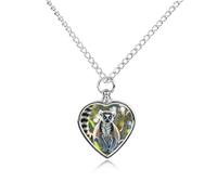 FekiLoot Ringtailed Lemur Custom Ashes Necklace Personalized Pet Urn Hair Cremation Souvenir Necklace Memorial Keepsake Holder Pendant Heart Jewelry for Ashes Gift for Dog Loss
