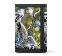 FekiLoot Ringtailed Lemur Men's Wallet Extra Capacity Trifold Wallet Thin & Stylish Trifold Card Holder with ID Window