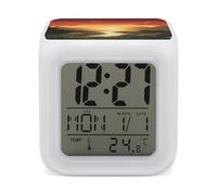 FekiLoot Rising Sun Alarm Clock High Definition LED Display Screen Digital Clock Super Loud Desk Clocks 7 Color NightLight Adjustable Volume Clocks Heavy Sleepers Adults