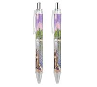 FekiLoot Riverside Café Scene Ballpoint Pens Retractable Ball Point Pens Smooth-Flowing Black Ink 0.5mm Writing Pen Black Ink Pen for Men Women 2 PCS