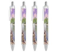 FekiLoot Riverside Café Scene Ballpoint Pens Retractable Ball Point Pens Smooth-Flowing Black Ink 0.5mm Writing Pen Black Ink Pen for Men Women 4 PCS