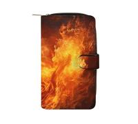 FekiLoot Roaring Flame Wallet Large Capacity Travel Double Fold Wallets Portable Zipper Leather Purse for Women Men
