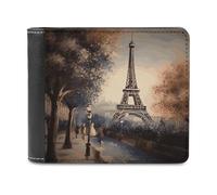 FekiLoot Romantic Paris Eiffel Tower PU Leather Wallet Bifold Wallet Front Pocket Wallets Fashion Purse Slim Billfold Credit Card Holder