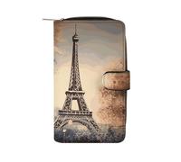 FekiLoot Romantic Paris Eiffel Tower Wallet Large Capacity Travel Double Fold Wallets Portable Zipper Leather Purse for Women Men