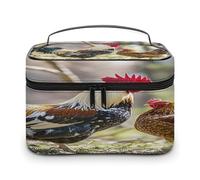 FekiLoot Rooster And Hen Makeup Bag Large Capacity Travel Cosmetic Bag Lightweight Hand-held Toiletry Bags Portable Cosmetic Pouch Cute Make Up Pouch for Women
