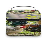 FekiLoot Rooster And Hen Makeup Bag Large Capacity Travel Cosmetic Bag Lightweight Hand-held Toiletry Bags Portable Cosmetic Pouch Cute Make Up Pouch for Women