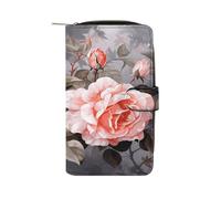 FekiLoot Rose Flowers with Leaves Wallet Large Capacity Travel Double Fold Wallets Portable Zipper Leather Purse for Women Men