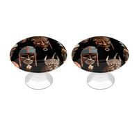 FekiLoot Round African Ritual Ethnic Tribal Cabinet Knobs and Pull 30mm Stainless Steel Drawer Hardware with Installation Screws Door Handle 2 Pack for Kitchen Furniture Dresser Cupboard