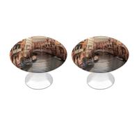 FekiLoot Round Beautiful Venice Canal View Cabinet Knobs and Pull 30mm Stainless Steel Drawer Hardware with Installation Screws Door Handle 2 Pack for Kitchen Furniture Dresser Cupboard