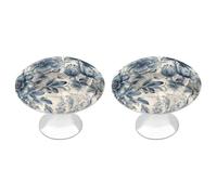 FekiLoot Round Blue Flower Pattern Cabinet Knobs and Pull 30mm Stainless Steel Drawer Hardware with Installation Screws Door Handle 2 Pack for Kitchen Furniture Dresser Cupboard