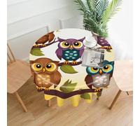 FekiLoot Round Owls Birds Tablecloth Washable Decorative Table Cloth Cover Spring Polyester Fabric Tablecloths Stain Resistant for Outdoor Dining Party Wedding Picnic 60"