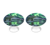 FekiLoot Round Polar Bears Northern Lights Cabinet Knobs and Pull 30mm Stainless Steel Drawer Hardware with Installation Screws Door Handle 2 Pack for Kitchen Furniture Dresser Cupboard