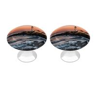 FekiLoot Round Portland River Lighthouse Sunrise Cabinet Knobs and Pull 30mm Stainless Steel Drawer Hardware with Installation Screws Door Handle 2 Pack for Kitchen Furniture Dresser Cupboard