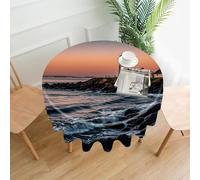 FekiLoot Round Portland River Lighthouse Sunrise Tablecloth Washable Decorative Table Cloth Cover Spring Polyester Fabric Tablecloths Stain Resistant for Outdoor Dining Party Wedding Picnic 60"