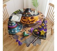 FekiLoot Round Pumpkin Halloween Tablecloth Washable Decorative Table Cloth Cover Spring Polyester Fabric Tablecloths Stain Resistant for Outdoor Dining Party Wedding Picnic 70x70in