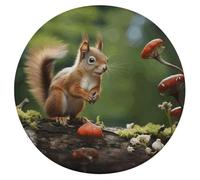 FekiLoot Round Red Squirrel on Small Green Hill Seat Cushion 15.3 Inch Diameter Soft Circle Chair Pad for Home Kitchen Portable Floor Cushions with Removable Cover for Garden Patio