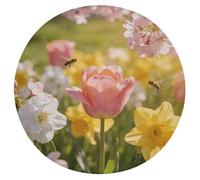 FekiLoot Round Spring Field Sweet Words Seat Cushion 15.3 Inch Diameter Soft Circle Chair Pad for Home Kitchen Portable Floor Cushions with Removable Cover for Garden Patio