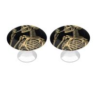 FekiLoot Round Stainless Steel Cabinet Knobs with Screws, 2 Pack - Modern Cupboard Door Knobs, Exquisite A Skeleton with Burning Cigarette Drawer Pull Handles for Kitchen Closet Dresser Door Hardware