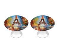 FekiLoot Round Stainless Steel Cabinet Knobs with Screws, 2 Pack - Modern Cupboard Door Knobs, Exquisite Paris Eiffel Tower Painting Drawer Pull Handles for Kitchen Closet Dresser Door Hardware