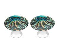 FekiLoot Round Stainless Steel Cabinet Knobs with Screws, 2 Pack - Modern Cupboard Door Knobs, Exquisite Abstract Octopus Drawer Pull Handles for Kitchen Closet Dresser Door Hardware