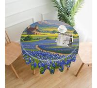 FekiLoot Round Texas Bluebonnets Scenery Tablecloth Washable Decorative Table Cloth Cover Spring Polyester Fabric Tablecloths Stain Resistant for Outdoor Dining Party Wedding Picnic 60"