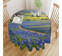 FekiLoot Round Texas Bluebonnets Scenery Tablecloth Washable Decorative Table Cloth Cover Spring Polyester Fabric Tablecloths Stain Resistant for Outdoor Dining Party Wedding Picnic 60x60in