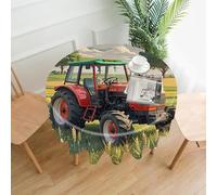 FekiLoot Round Tractor Theme Tablecloth Washable Decorative Table Cloth Cover Spring Polyester Fabric Tablecloths Stain Resistant for Outdoor Dining Party Wedding Picnic 60"