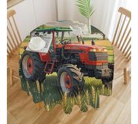 FekiLoot Round Tractor Theme Tablecloth Washable Decorative Table Cloth Cover Spring Polyester Fabric Tablecloths Stain Resistant for Outdoor Dining Party Wedding Picnic 70x70in