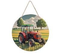 FekiLoot Round Tractor Theme Wall Art Decor Wooden Hanging Painting with Rope Home Vintage Wall Hanging Sign Decoration Wood Plaque for Living Room Bedroom Office 7.9x7.9 In