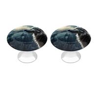 FekiLoot Round Wolf at Night Cabinet Knobs and Pull 30mm Stainless Steel Drawer Hardware with Installation Screws Door Handle 2 Pack for Kitchen Furniture Dresser Cupboard