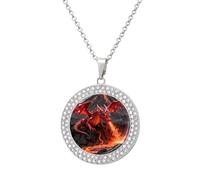 FekiLoot Ruby Dragon Volcano Pendant Necklace for Women Men Elegant Diamond Circle Necklaces with 19.7 Inch Chain, Zinc Diamond Jewelry for Birthday Christmas Valentine's Day Gift, One Size, Zinc