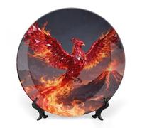 FekiLoot Ruby Phoenix Flame Decorative Plates Bone China Plates with Stand for Display 7inch Round Ceramic Dinner Plates Dessert Plate for Kitchen Party Coffee Table Decor Art