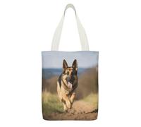 FekiLoot Running German Shepherd Dog Canvas Tote Bag Lightweight Medium Reusable Grocery Shopping Cloth Bag Multi-Purpose Tote Bags with Zipper Inner Pocket Large Capacity Shopping Bags
