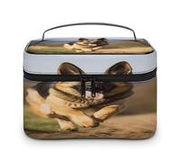 FekiLoot Running German Shepherd Dog Makeup Bag Large Capacity Travel Cosmetic Bag Lightweight Hand-held Toiletry Bags Portable Cosmetic Pouch Cute Make Up Pouch for Women