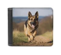 FekiLoot Running German Shepherd Dog Wallet Large Capacity Slim Bifold Wallet with Multiple Card Slots PU Leather Men Purse
