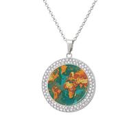 FekiLoot Rust World Map Pendant Necklace for Women Men Elegant Diamond Circle Necklaces with 19.7 Inch Chain, Zinc Diamond Jewelry for Birthday Christmas Valentine's Day Gift, One size, Zinc, Diamond