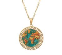 FekiLoot Rust World Map Pendant Necklace for Women Men Elegant Diamond Circle Necklaces with 19.7 Inch Chain, Zinc Diamond Jewelry for Birthday Christmas Valentine's Day Gift, One size, Zinc, Diamond